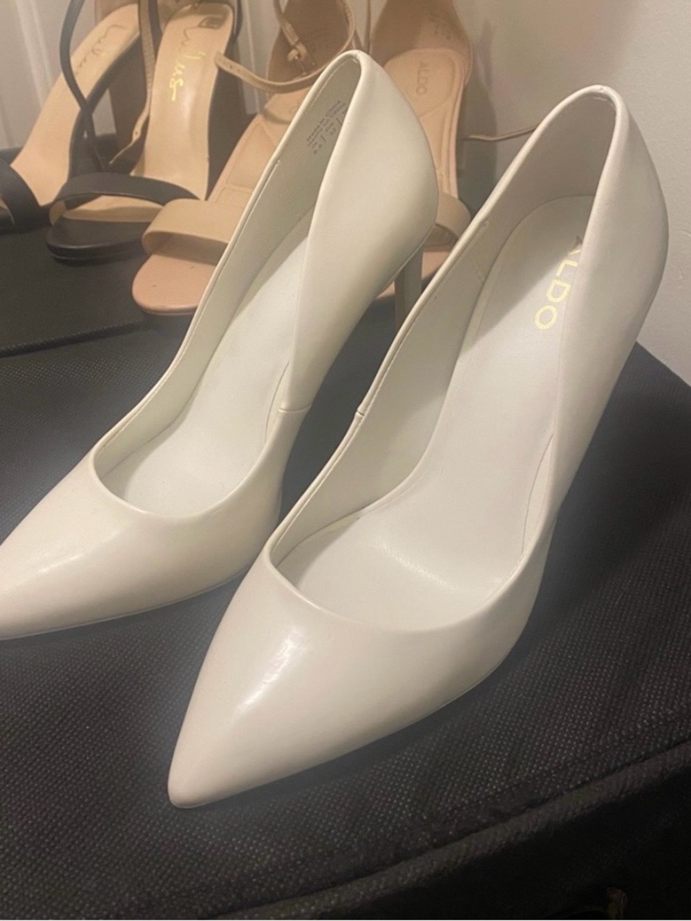 Aldo White Pointed Leather High Heel Pumps